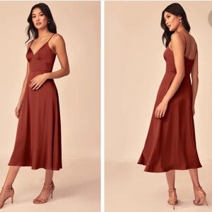 AZAZIE Dottie Terracotta A-Line Stretch Satin Midi Dress NEW Size 10 A10